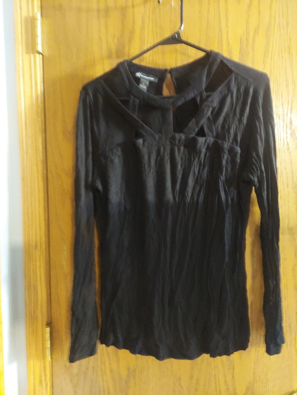 INC International Concepts Black Cutout Long Sleeve Top L